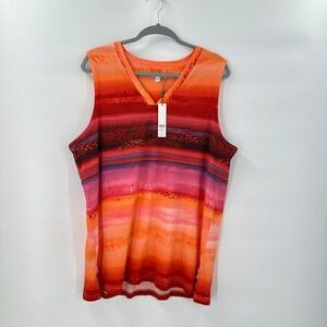 New Chicos Sunset Stripe Tank Top size 4 / XXL V Neck Boho Festival Tropical